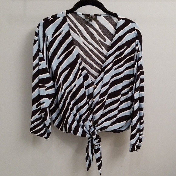 Topshop Tops - Topshop Black & Blue Print Tie Front Top in Size 6